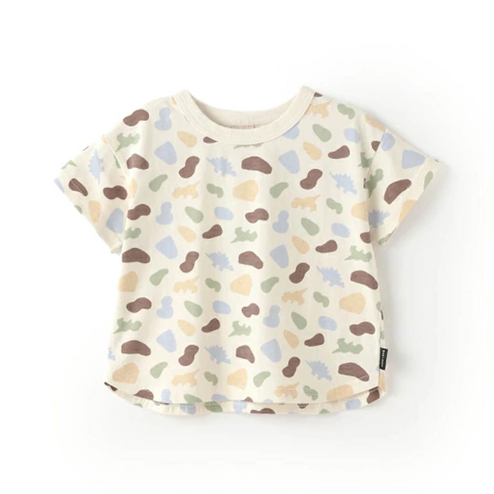 [低價]接觸冷感 滿版印花短袖上衣-恐龍-咖棕