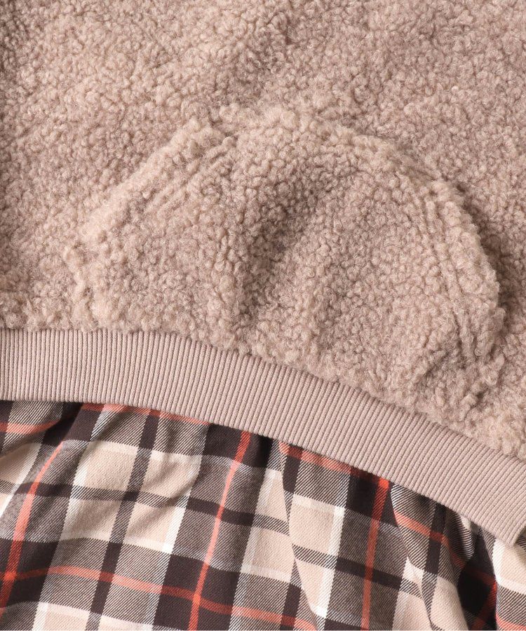 日本 BREEZE - 毛絨印花拼接長袖洋裝-黑x白斑點