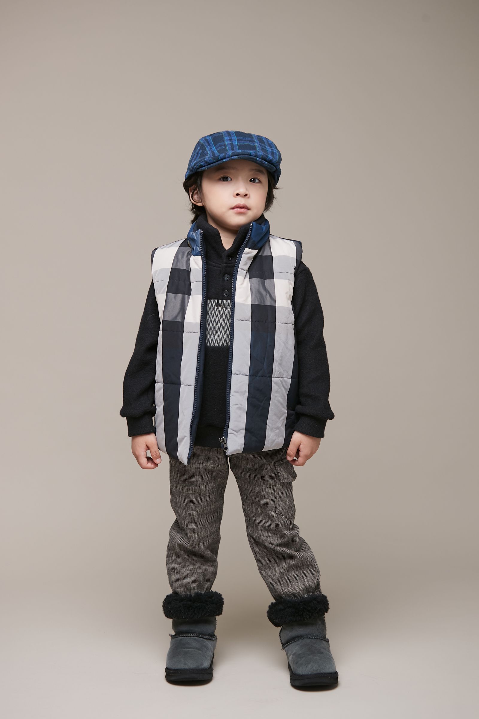 韓國 Coco Bang - 鋪綿格紋背心-藍