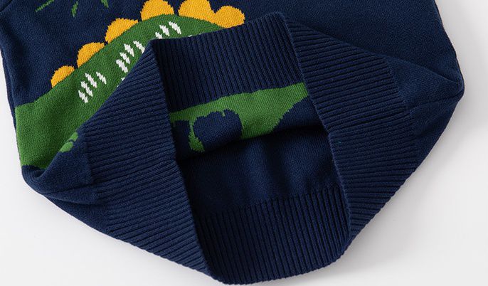 WELLKIDS - 圓領長袖針織毛衣-長頸龍-深藍色