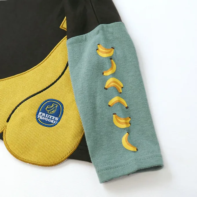 日本 ZOOLAND - 水果樂園 燈芯絨香蕉撞色長袖上衣-象牙白