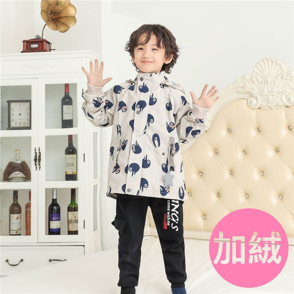 防風防雨反光衝鋒外套(加絨)-尖帽-樹懶