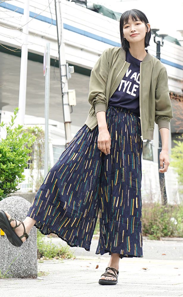 日本 zootie - 100%印度棉 超透氣舒適寬褲-夜空條紋-深藍