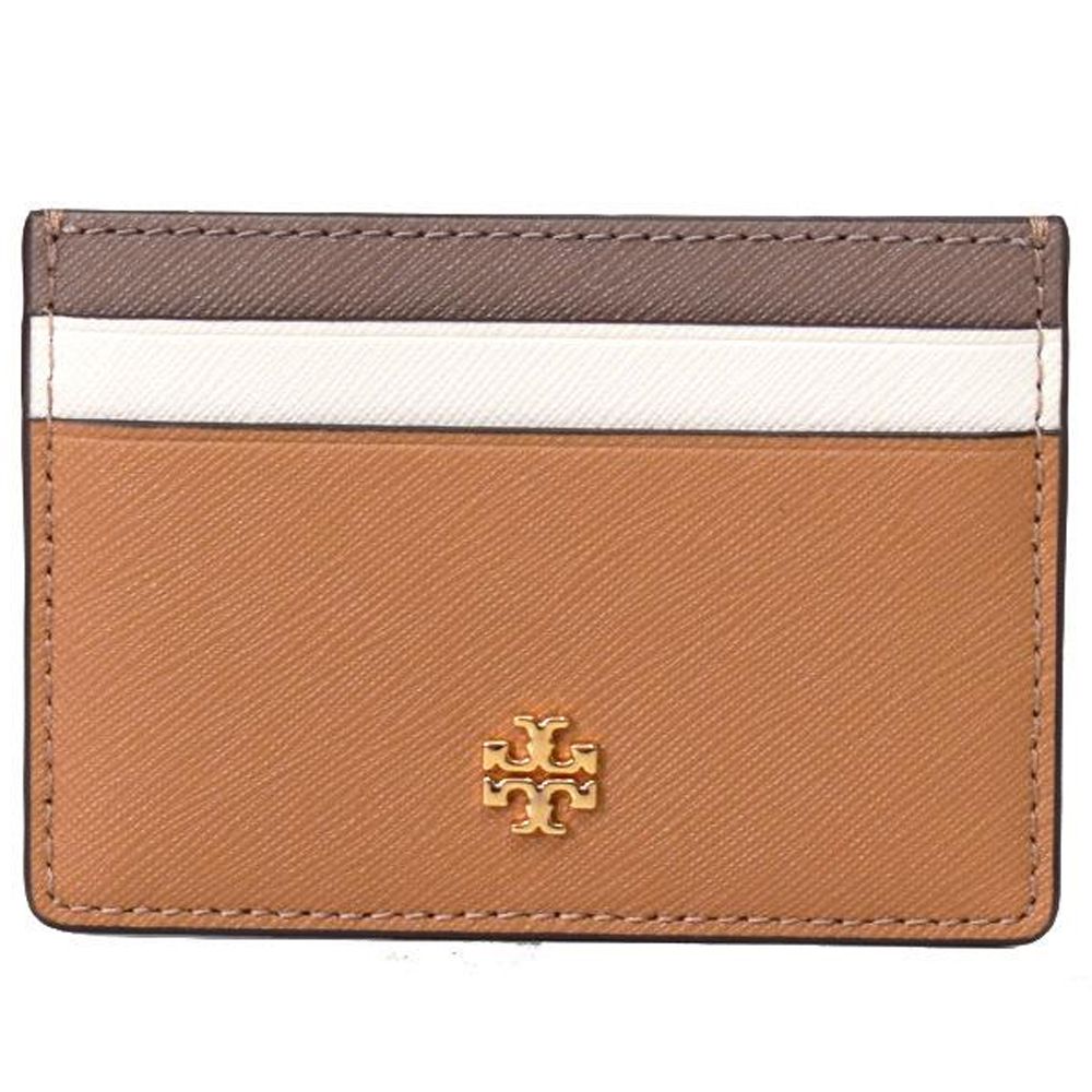 十字紋防刮皮革卡片夾 (咖白駝)