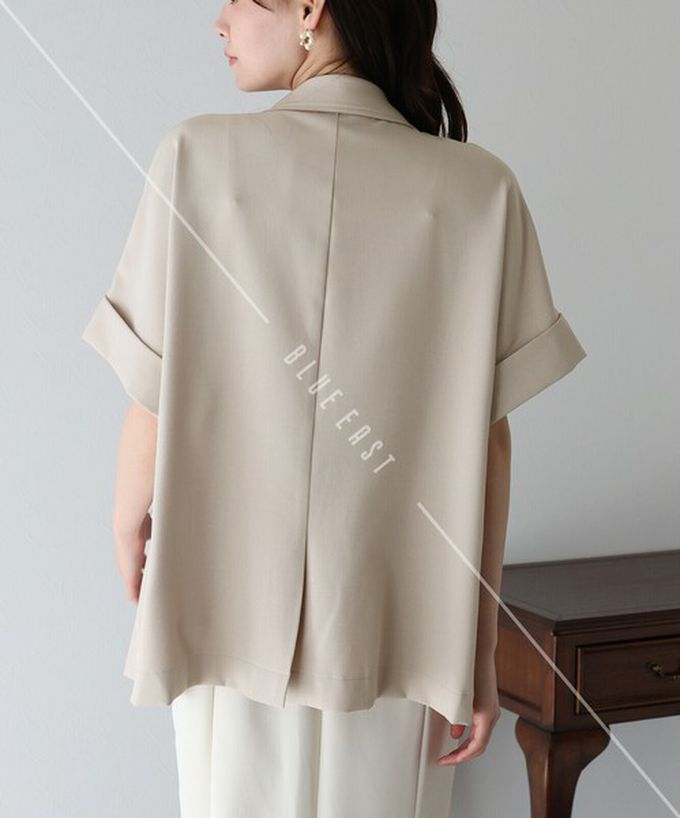 日本 BLUE EAST - 亞麻感氣質金釦短袖西裝外套-黑