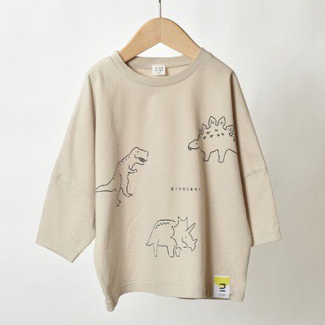 日本 Baby Room - 純棉印花八分袖上衣-恐龍-沙杏