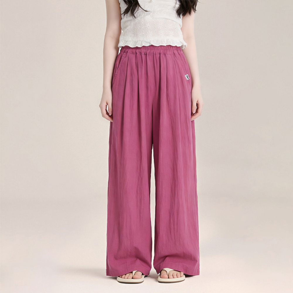 輕量透氣寬褲-玫紅色