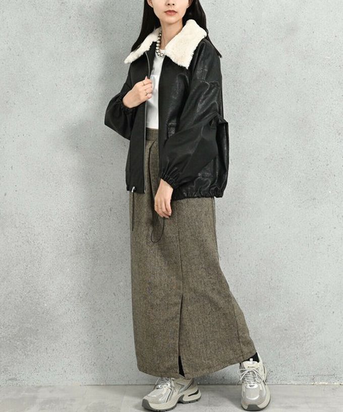 日本 ELENCARE DUE - 2way毛領質感仿皮俐落夾克外套-灰褐