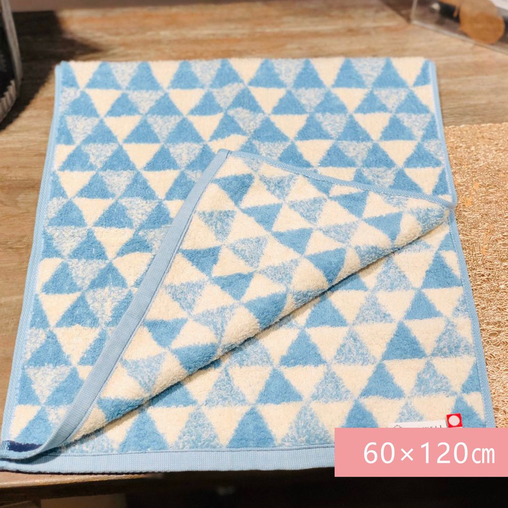 日本代購 - 【HartWELL】 日本今治產超長棉浴巾-三角幾何-淺藍 (60×120㎝)