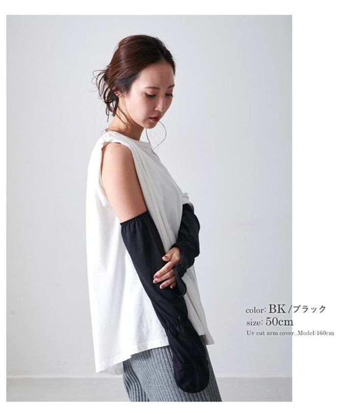 日本 LIZDAYS - 接觸涼感 抗UV彈性袖套(指環型覆蓋)-灰藍