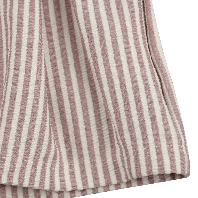 akachan honpo - 短袖洋裝 楊柳布-直條紋-粉紅色