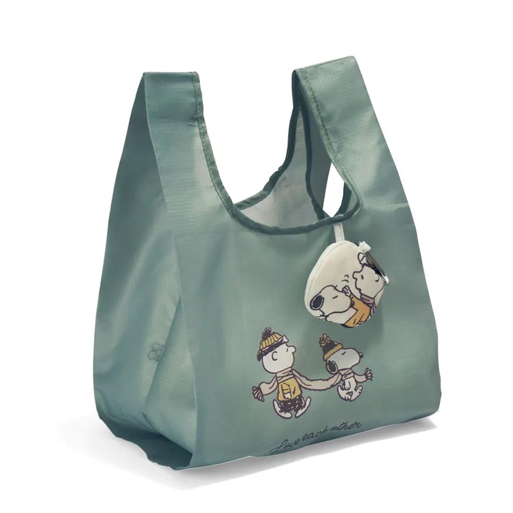 日本千趣會 - 史努比 可收納方底環保袋-查理布朗-綠 (25×43×19cm)
