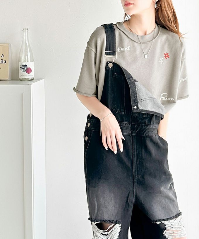 日本 Classical Elf - 率性字母塗鴉落肩寬鬆短袖T恤-炭灰