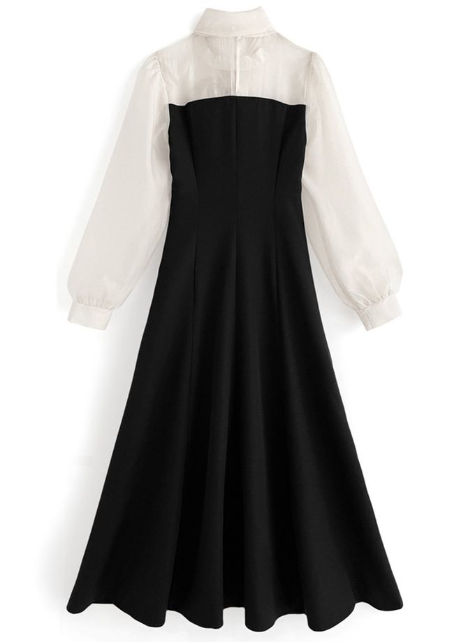 日本 GRL - 法式優雅雪紡拼接洋裝-黑