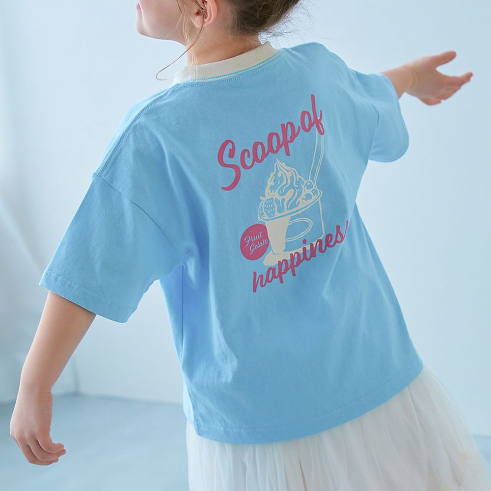 100%棉 可愛女孩寬版短袖上衣-義式冰淇淋-水藍