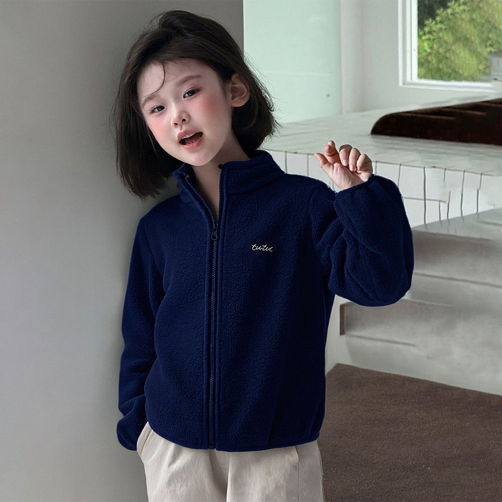 半高領保暖搖粒絨外套-藏青