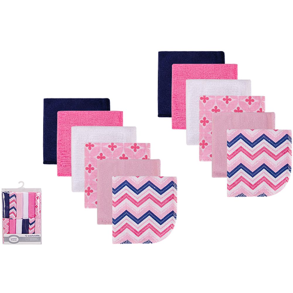 美國 Luvable Friends - 甜蜜寶貝多功能嬰幼兒棉質小方巾/洗澡巾/擦嘴巾12入組(23*23cm)-粉色搖滾