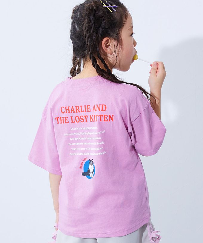 日本 devirock - 100%棉 定番可愛女孩印花短袖上衣-玫瑰-白