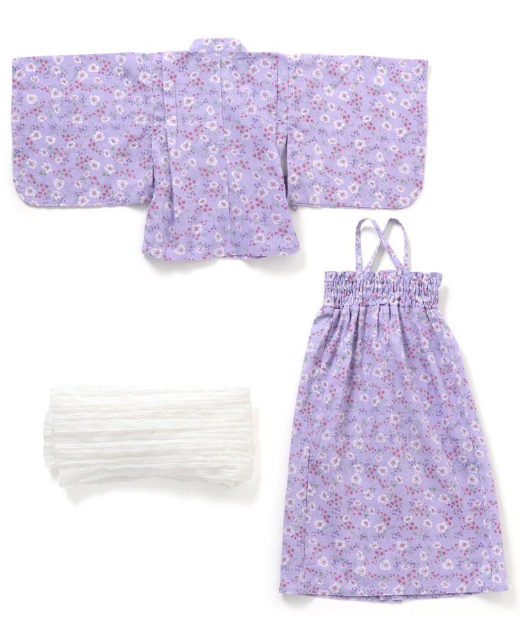 日本 apres les cours - 華麗腰帶風純棉二件式浴衣-椿花-紅藍條紋