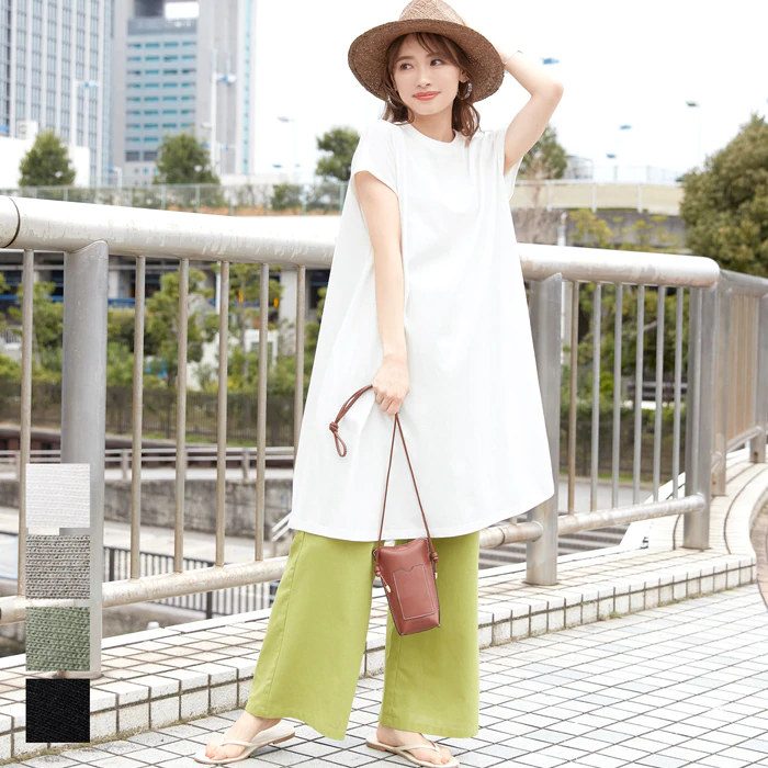 日本 COCA - 純棉圓領修身剪裁長版短袖上衣-黑