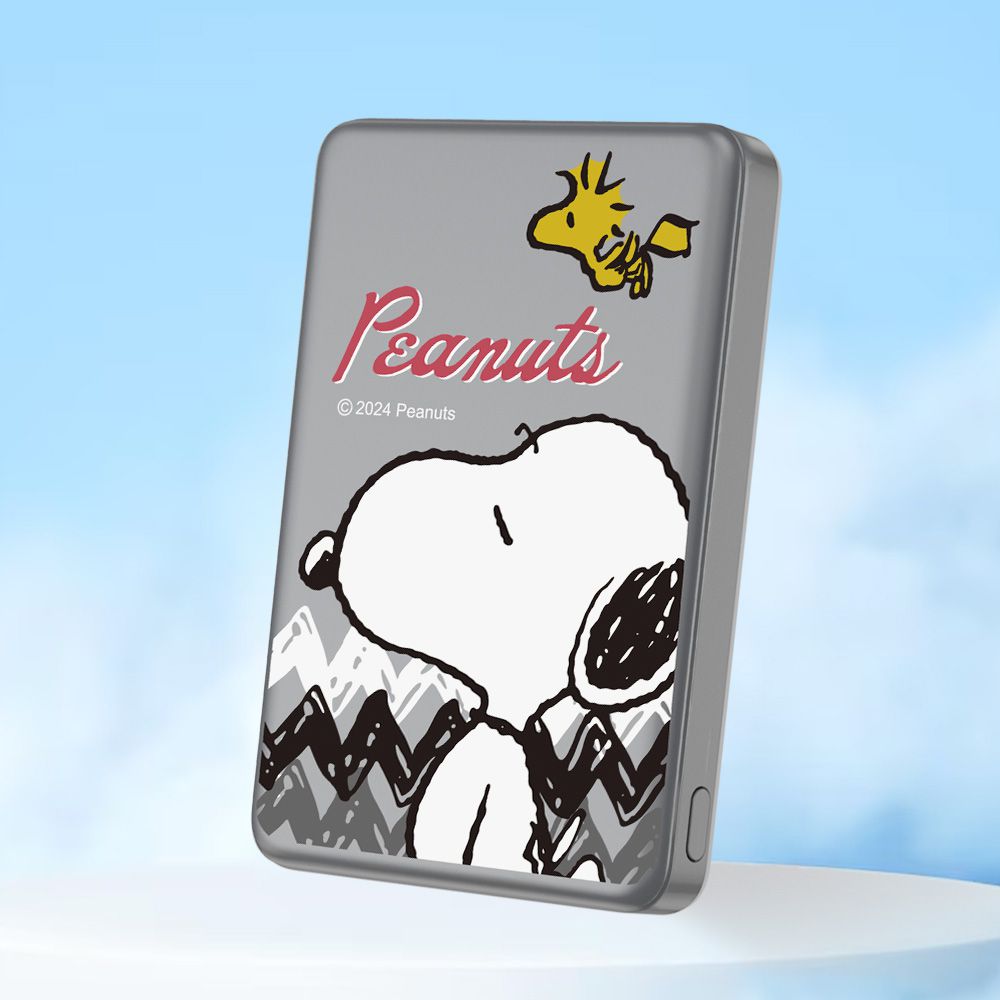 SNOOPY 20W PD超薄磁吸無線快充行動電源 10000mAh-瞇眼款(太空灰)