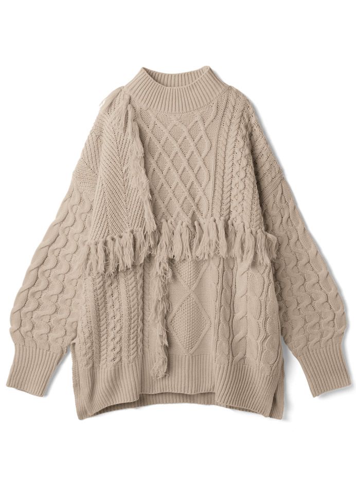 日本 GRL - 流蘇麻花針織毛衣-白