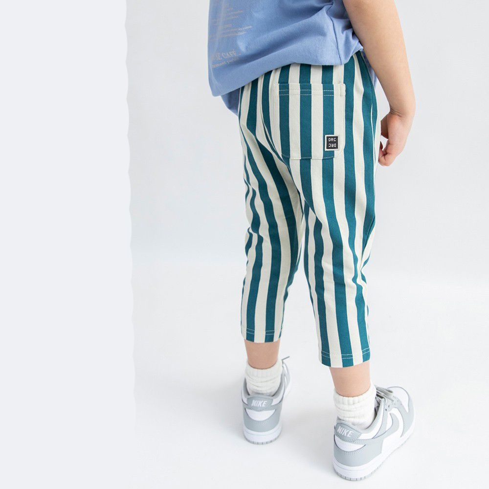 百搭定番彈力七分褲-直條紋-綠x白