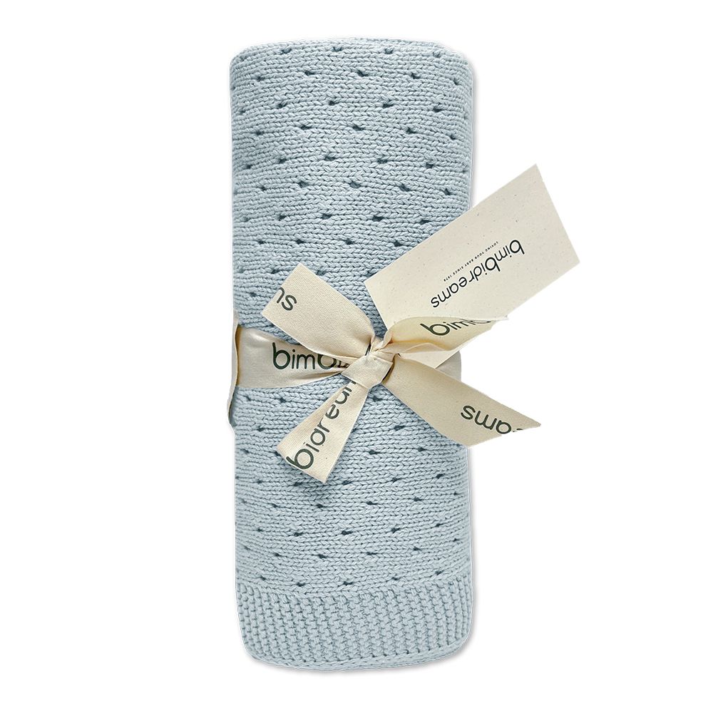 【bimbidreams】透氣純棉針織洞洞毯 75x90cm(寶寶毯 嬰兒毯 四季毯 冷氣毯 小被被 蓋被 寶寶被毯 外出毯)-天空藍