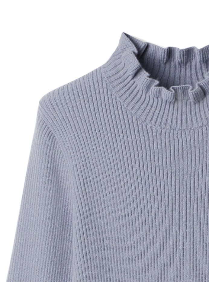 日本 GRL - 合身修飾花邊袖領口針織上衣-薄荷綠