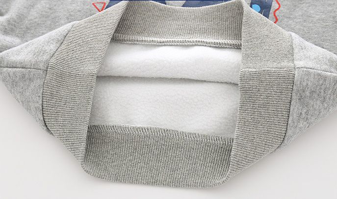 WELLKIDS - 加絨圓領長袖上衣-英文字恐龍-灰色