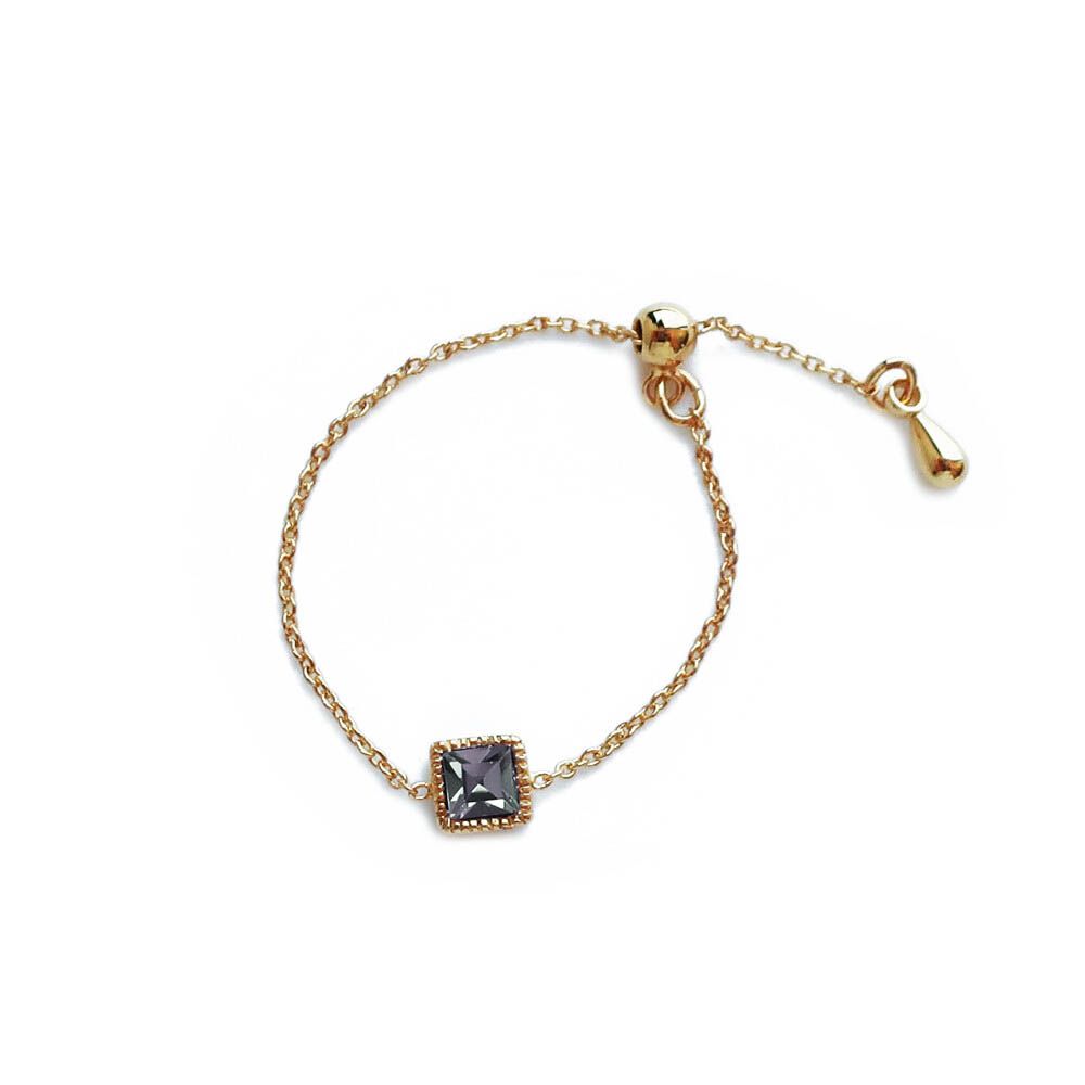 彩色方形寶石戒指鏈環-黑鑽