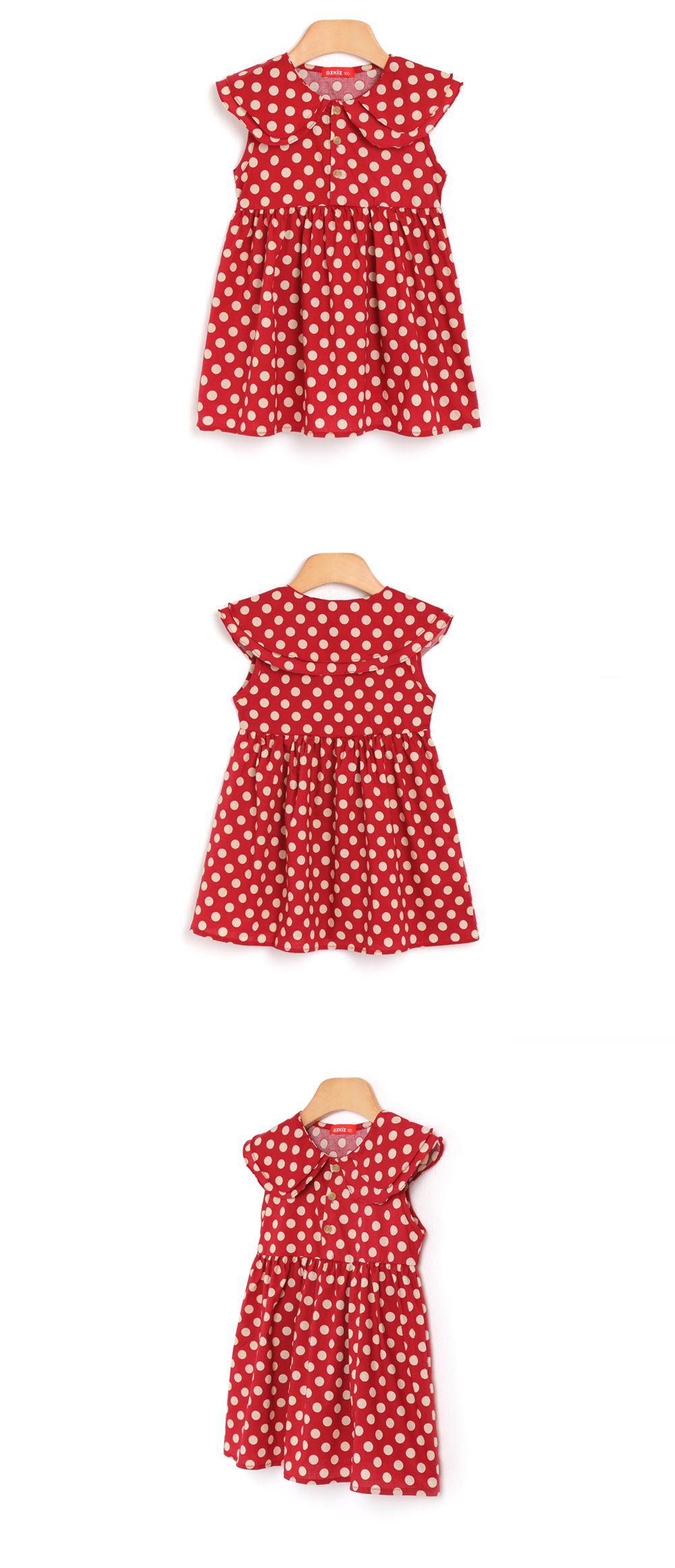 韓國 OZKIZ - 雙層翻領圓點洋裝-紅
