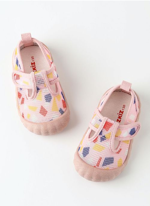 網眼透氣包覆幼稚園室內鞋/休閒鞋-色塊-淺粉