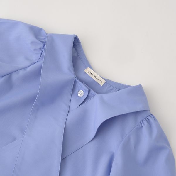 日本 Lycee mine - 大蝴蝶結優雅糖果袖襯衫-格子-卡其