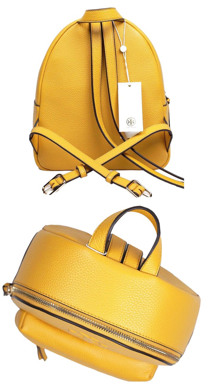 TORY BURCH - 雙TLOGO荔紋皮革後背包 (黃色)