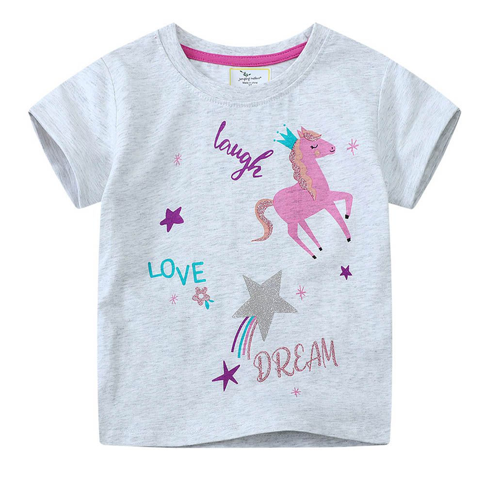 棉質圓領短袖上衣-夢境獨角獸-灰色