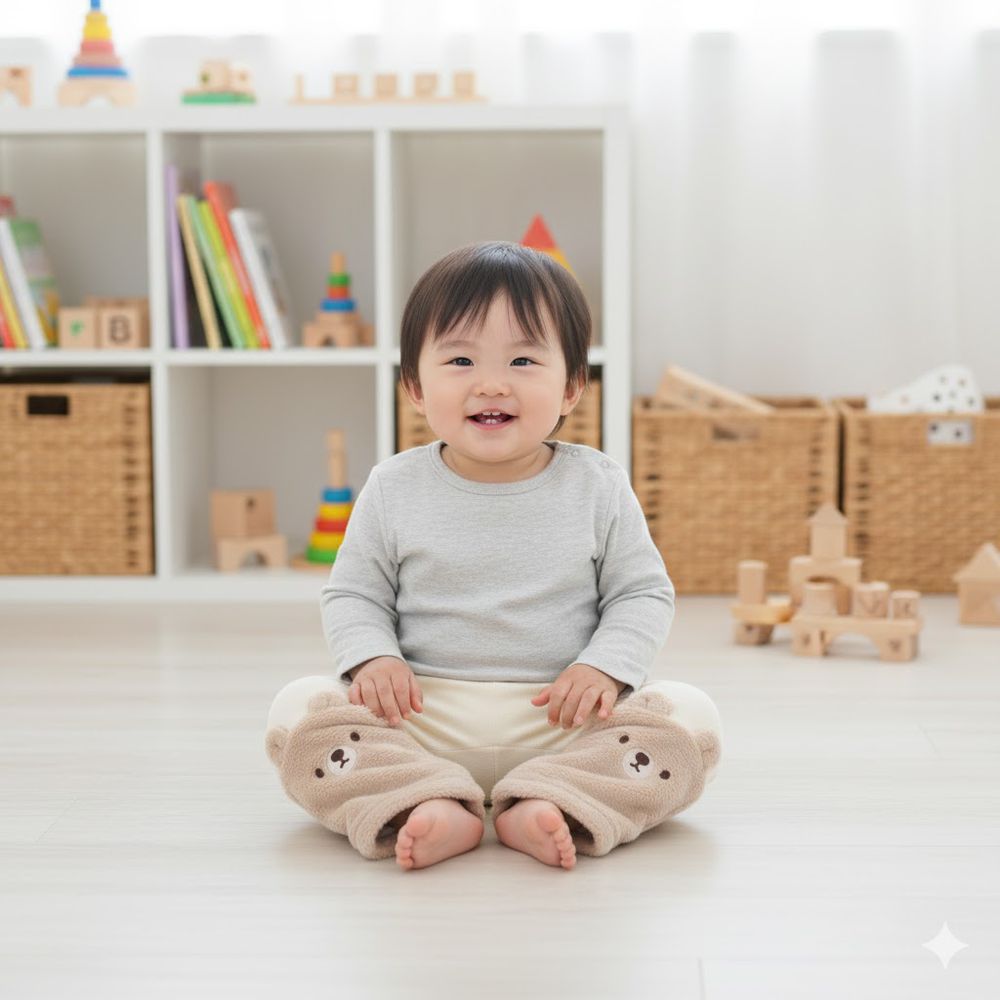 內搭褲-動物 褲腳拼接-象牙白色