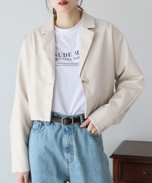 日本 BLUE EAST - 俐落短版西裝外套-米白
