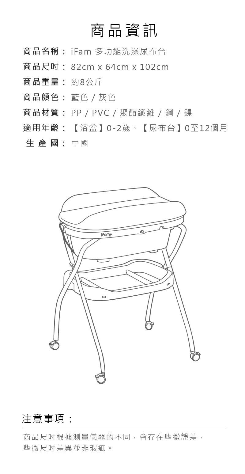 韓國 iFam - 多功能洗澡尿布台-灰色