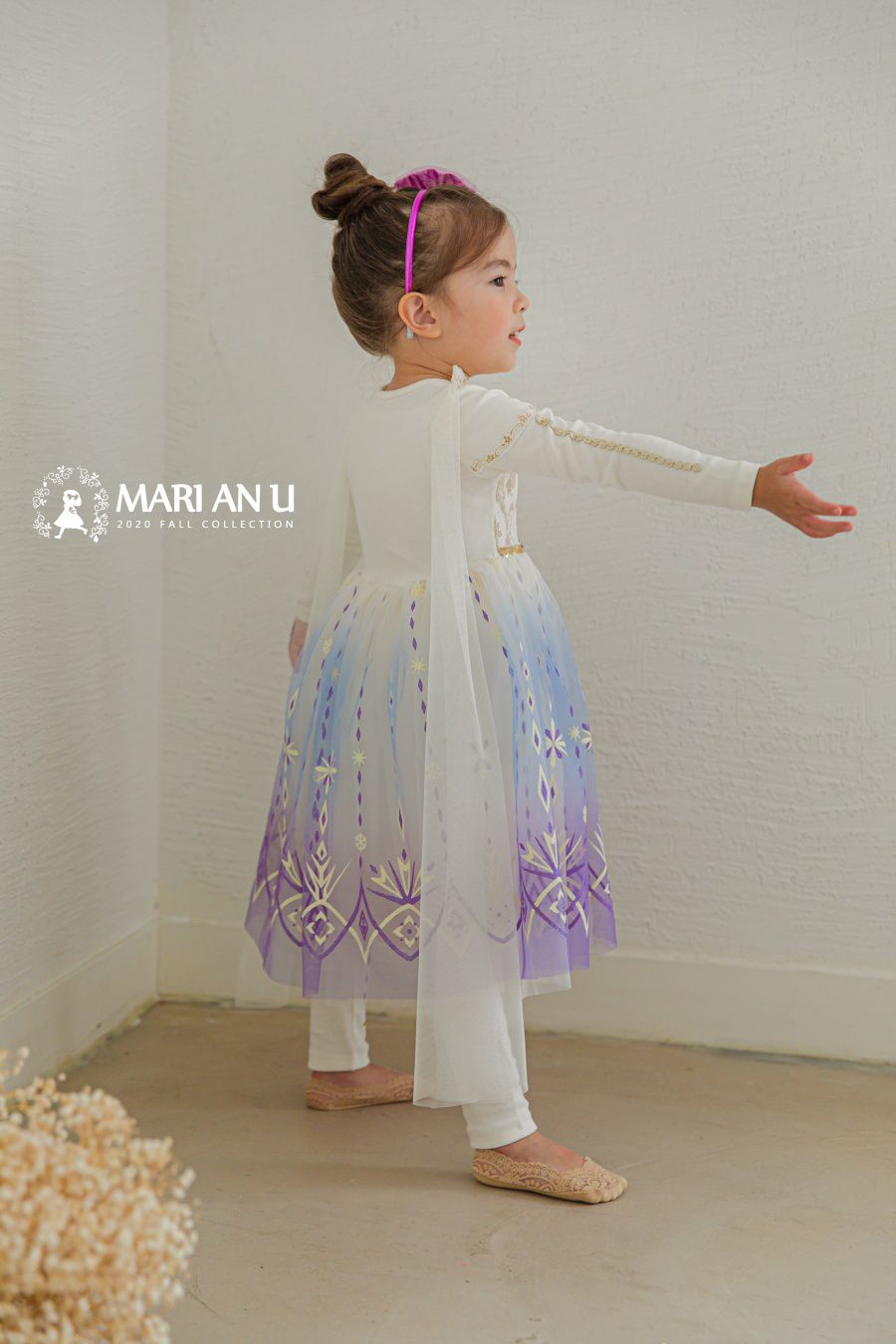 韓國 mari an u - 冰雪女王艾莎洋裝(披風可拆)-冰晶白