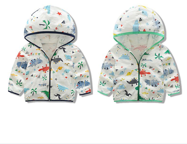 純棉連帽防曬外套/空調外套-恐龍的幾何世界-白色