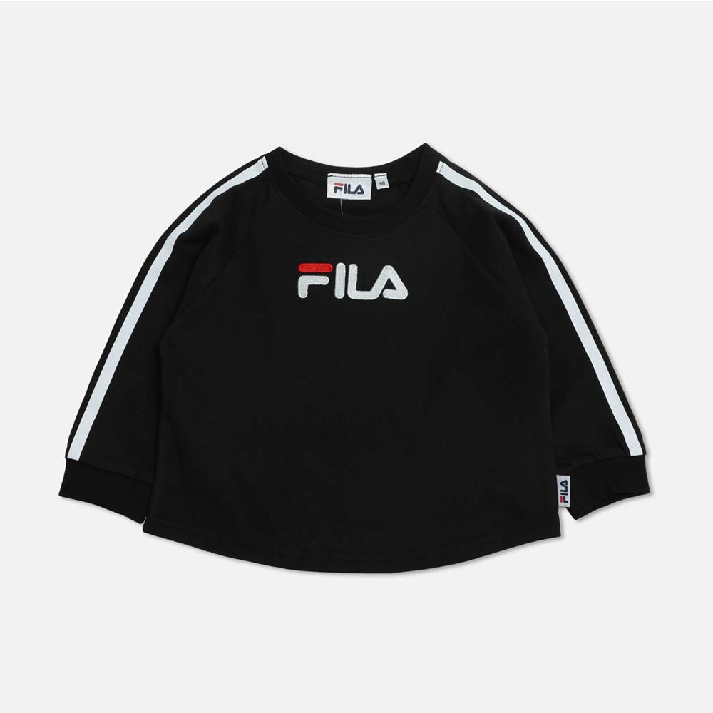 FILA聯名 品牌刺繡長袖上衣-袖子線條-黑