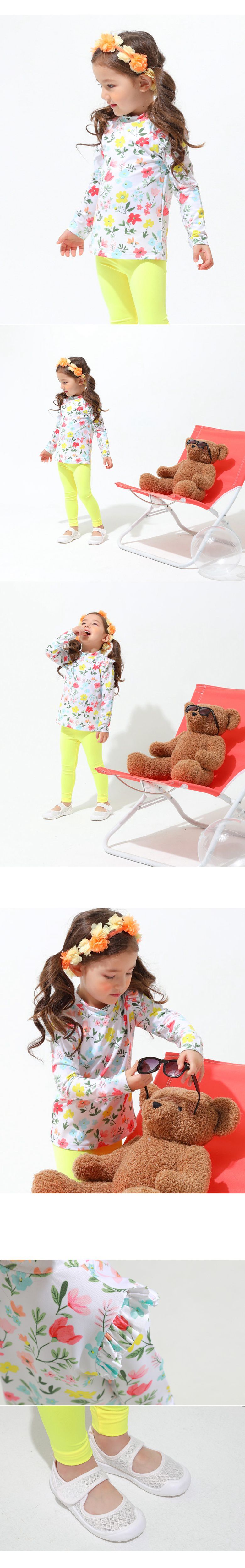 韓國 OZKIZ - 抗UV防曬兒童泳裝上衣-繁花花園