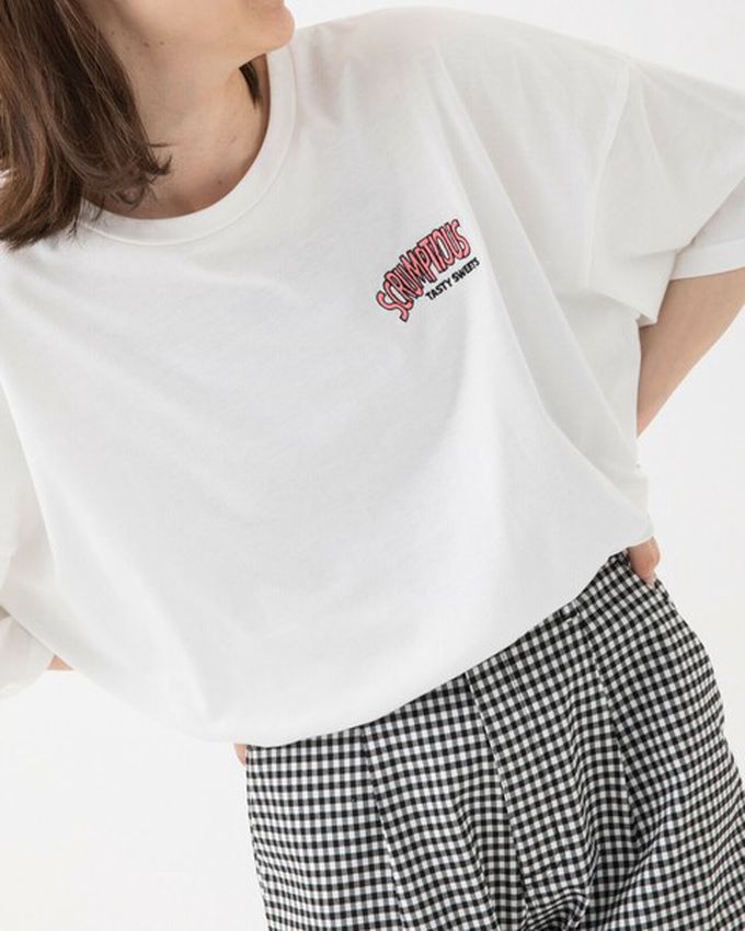 日本 gleam - 美式復古糖果印花寬大風短袖T恤-燕麥灰