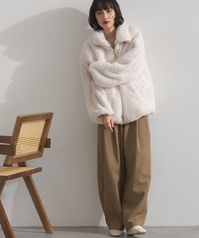 日本 ELENCARE DUE - 奢華毛絨柔軟寬鬆保暖拉鍊外套-摩卡棕