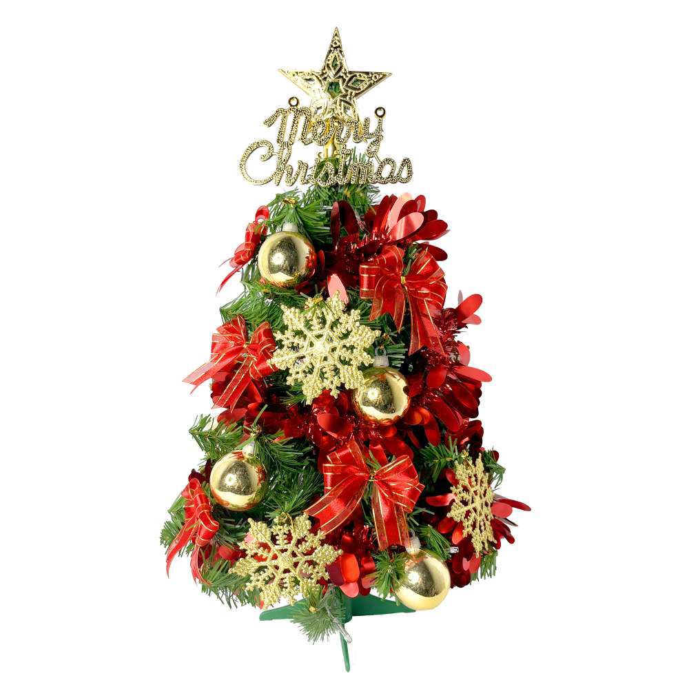 耶誕-台灣製2尺/2呎(60cm)特仕幸福型裝飾綠色聖誕樹 (風華金雪紅緞系)超值組不含燈/本島免運費