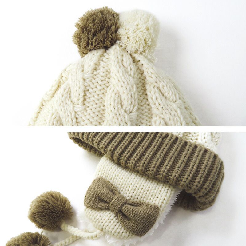 日本 ZOOLAND - 防寒刷毛針織保暖帽-毛球-象牙白 (頭圍50~54cm)