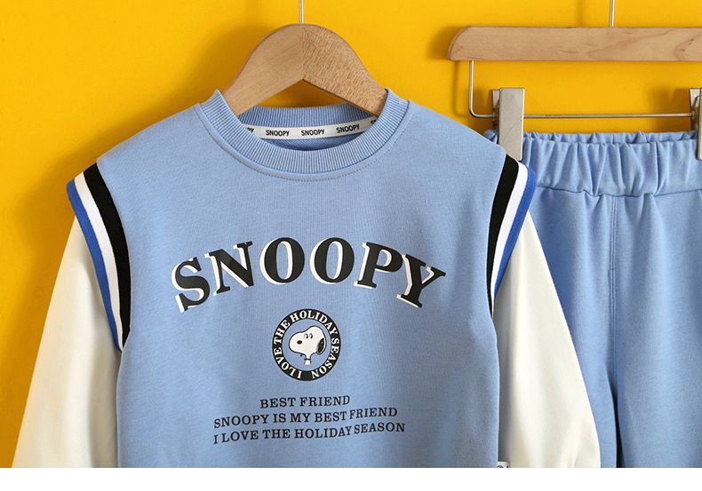 卡通人物史努比假兩件長袖套裝-斜眼SNOOPY-灰色