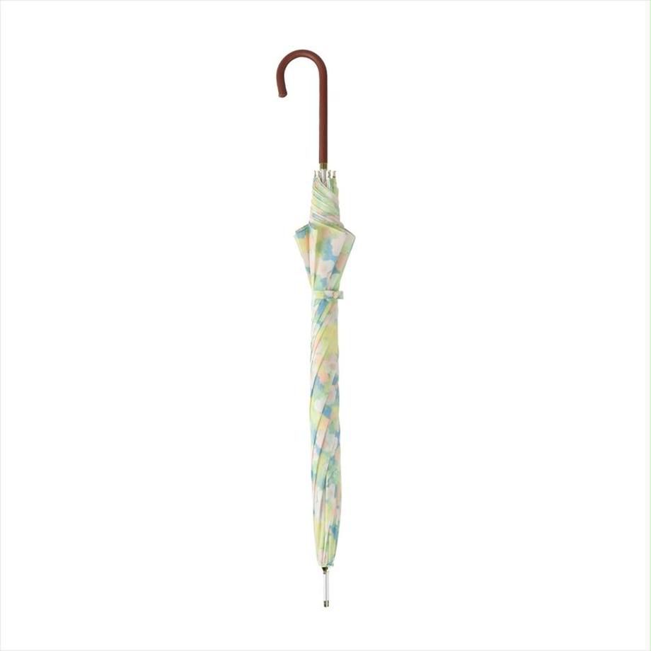 日本 nifty colors - 抗UV輕量 晴雨兩用J型手把直傘-春日綻放-藍綠 (直徑90cm/244g)