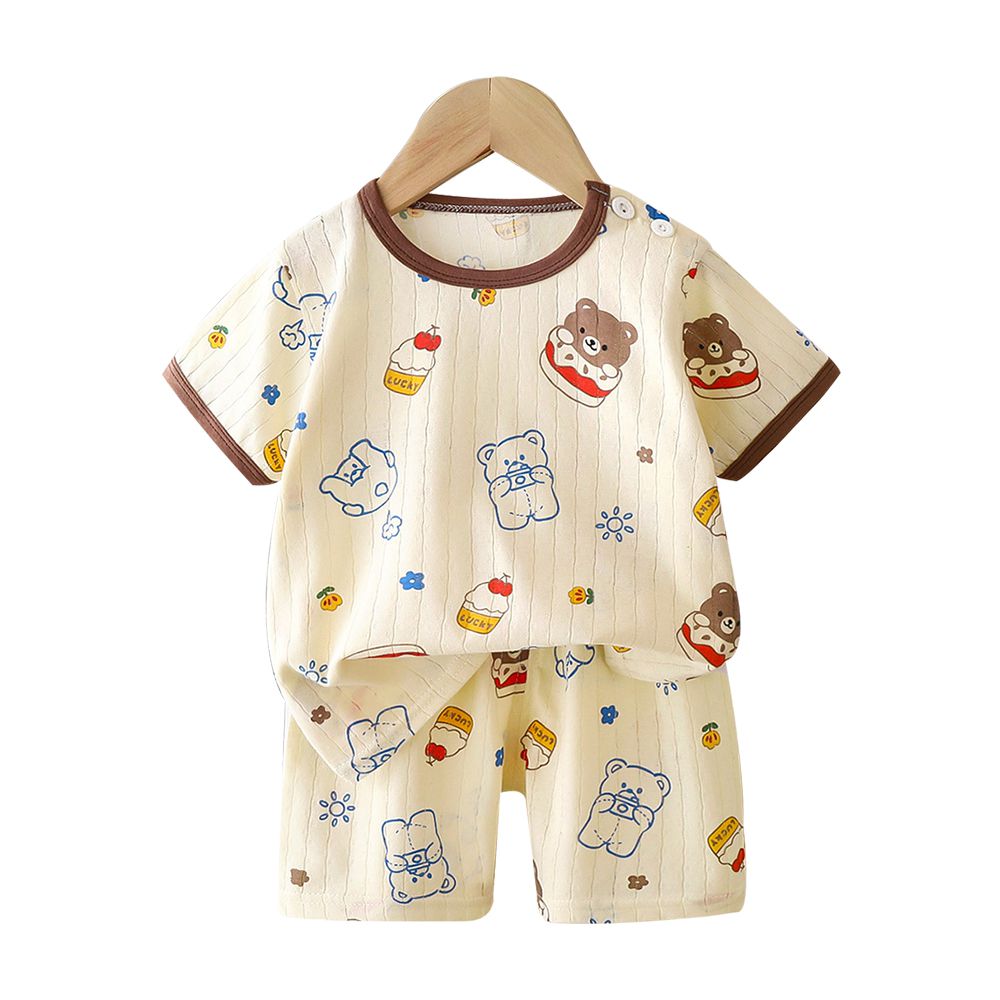 薄款純棉短袖套裝 兒童短袖睡衣 短褲童裝組-米底熊熊